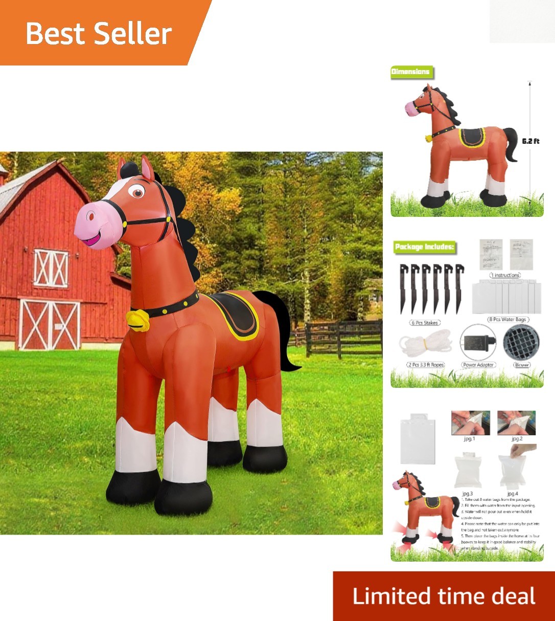 Giant 6.2FT Inflatable Horse for Christmas & Halloween – Lighted Outdoor Display
