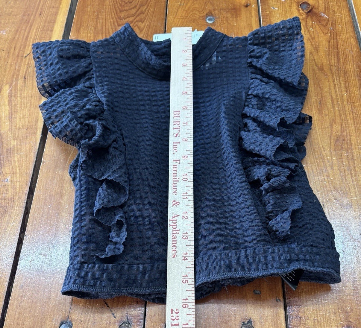 Anthropologie Maeve Ruffle Top Blouse Size Small Black shirt NEW