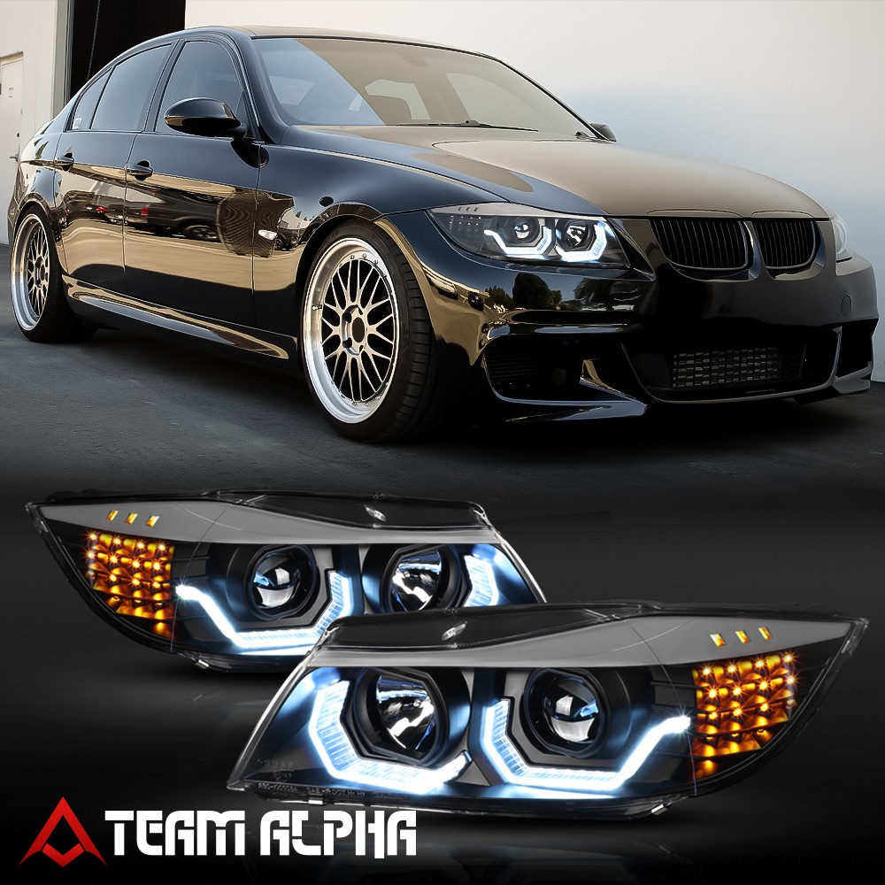 Fits 2009-2012 BMW E90 {F30 Style 3D HALO/LED SIGNAL} Black Projector Headlight Fits 2009-2012 BMW E90 {F30 Style 3D HALO/LED SIGNAL} Black Projector Headlight