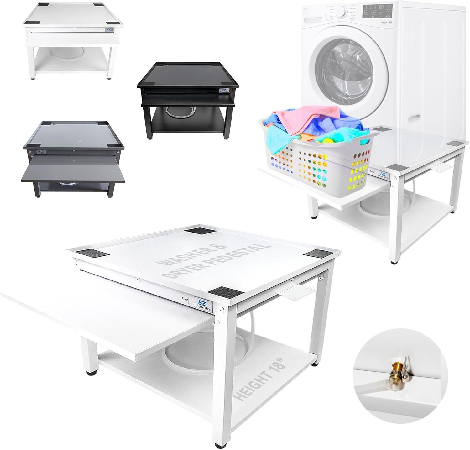 EZ Laundry Universal Pedestal with Pull-Out Shelf 24 27 28 29 Wide 10 18 Height