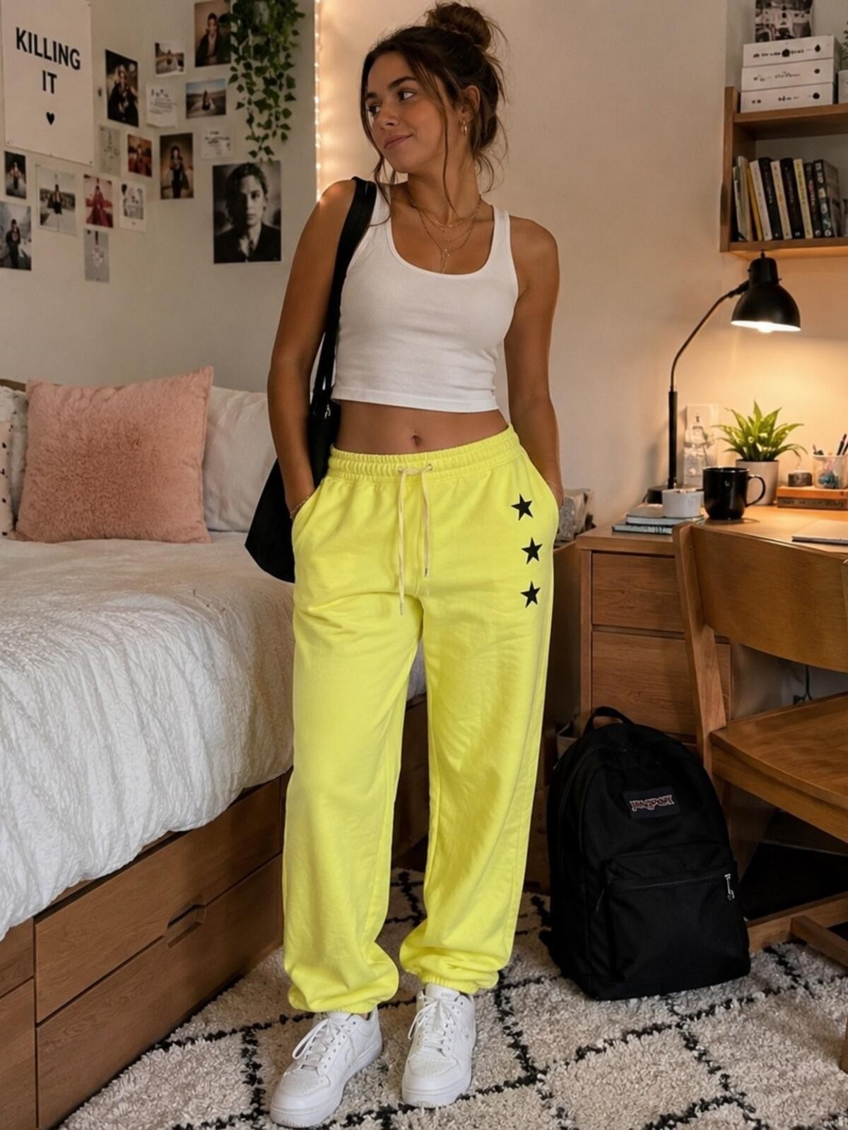 Sundry Neon Yellow Joggers with Black Star Detail Size M NWOT