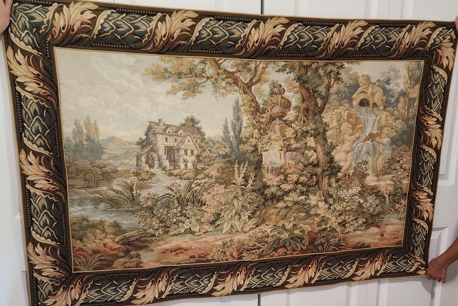 Vintage French Floral Tapestry Wall Hanging OLD MILL Bedroom Décor 59\