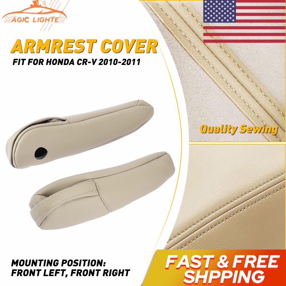 Pair Beige Leather Front Seat Armrest Replacement Cover Fit Honda CR-V 2010-2011