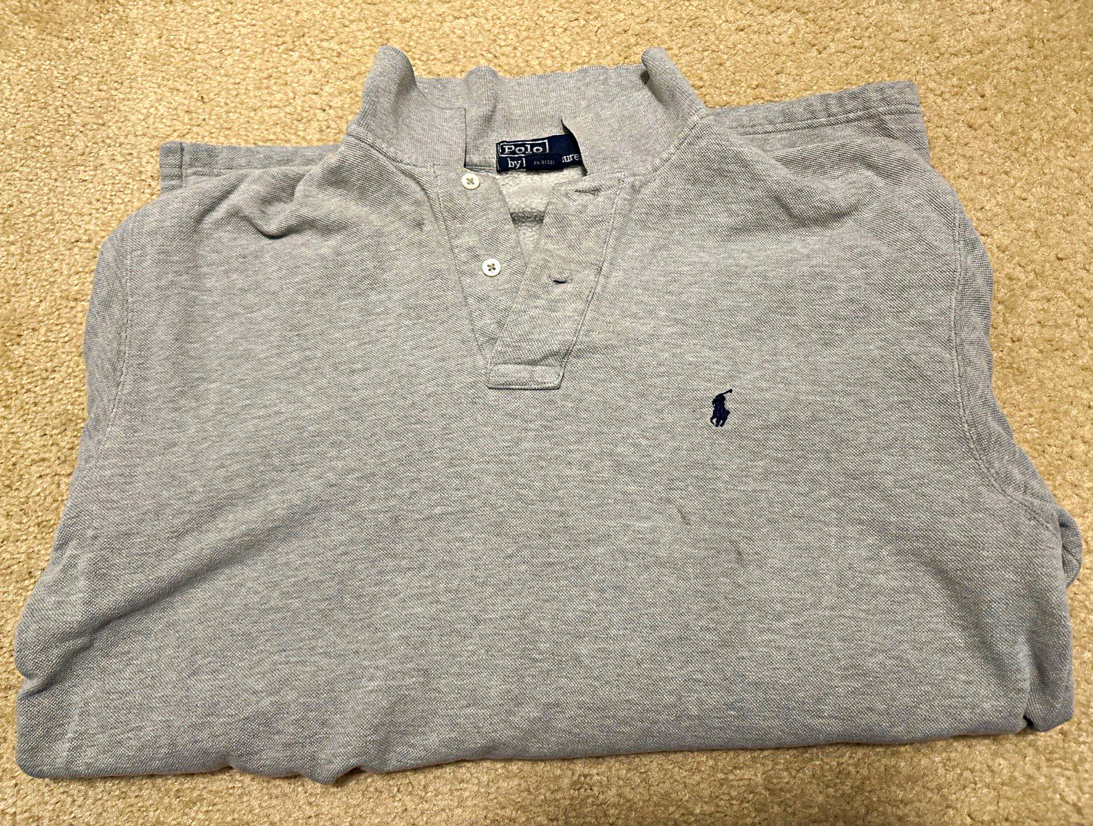 Polo Ralph Lauren Men\'s Gray Solid Logo Long Sleeve Collared Polo Shirt L