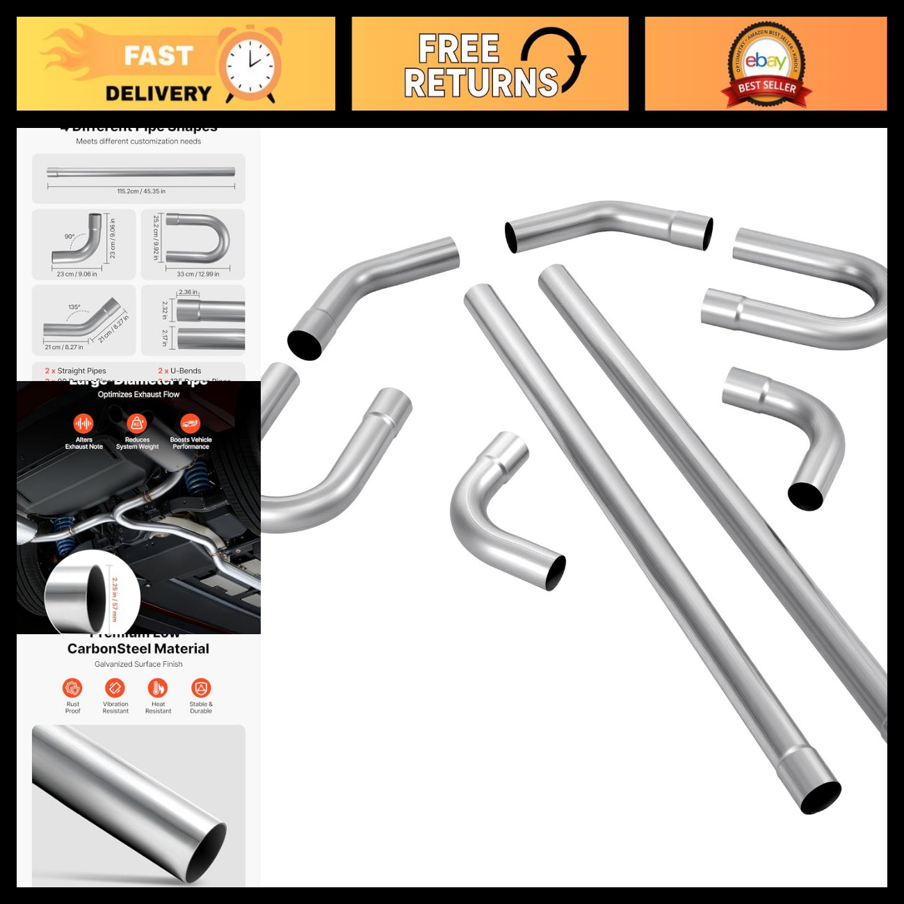 Custom Exhaust Tubing Kit - 8 Pcs 2.25