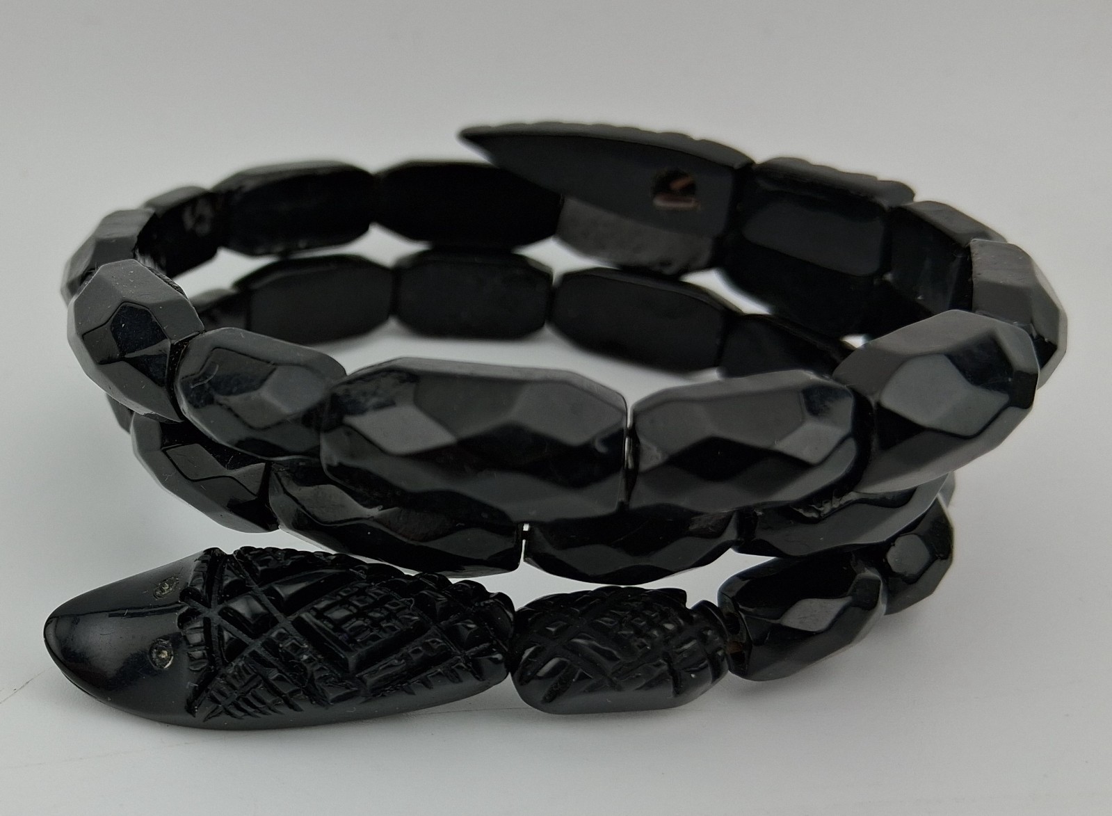 Antique Victorian Jet? Black Serpentine Snake Coil Wrap Bracelet Needs Repair