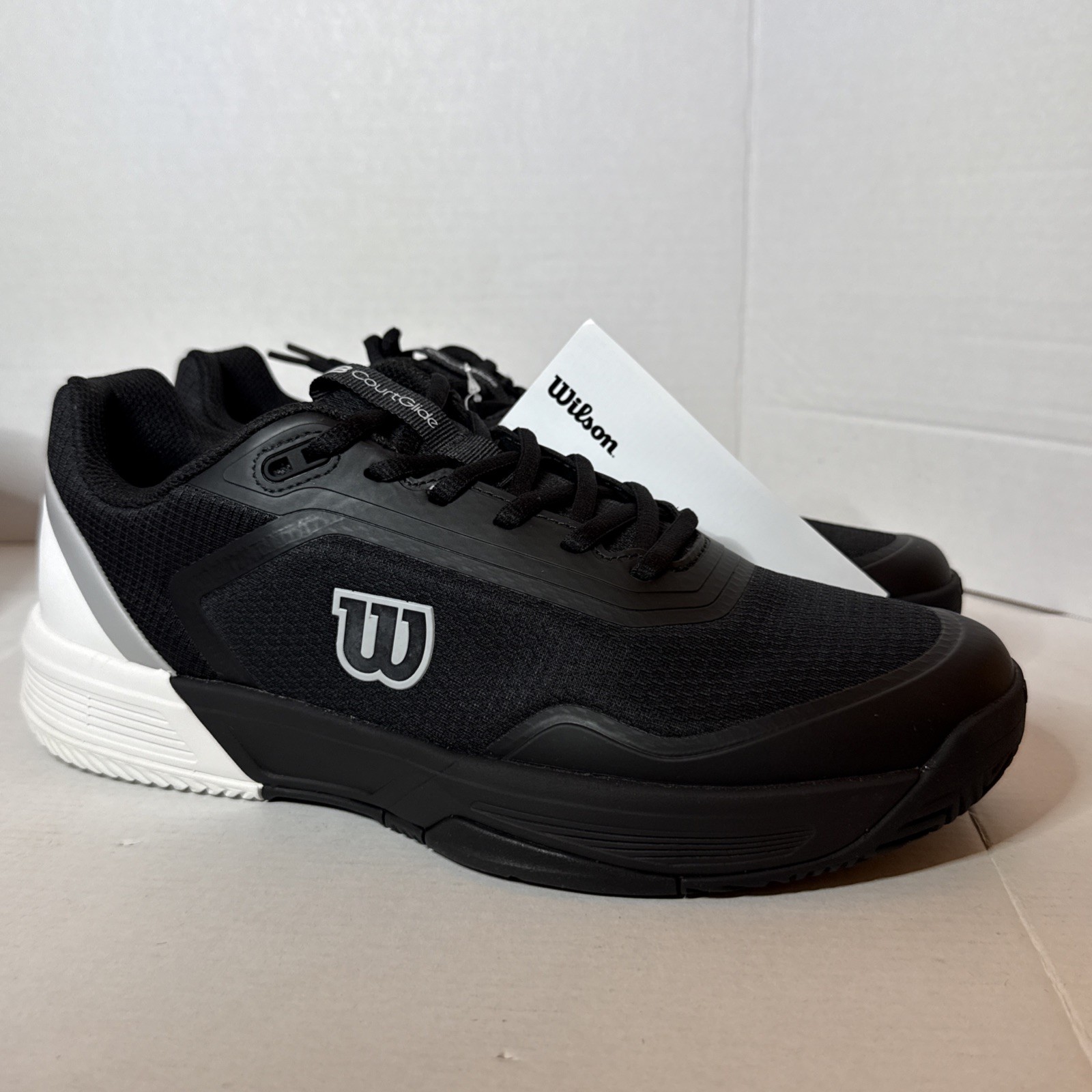 Wilson CourtGlide Men\'s Shoes Black / White / Lunar Rock US 9.5 WRS339790 NIB Wilson CourtGlide Men\'s Shoes Black / White / Lunar Rock US 9.5 WRS339790 NIB