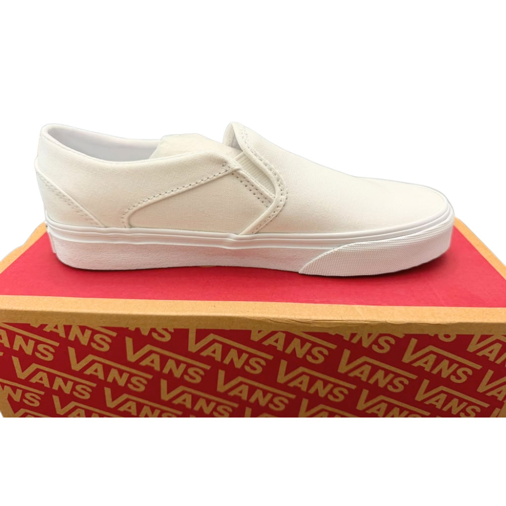 Vans Women’s Asher Slip-On Sneakers True White Canvas Low Top Casual Shoes, 6.5