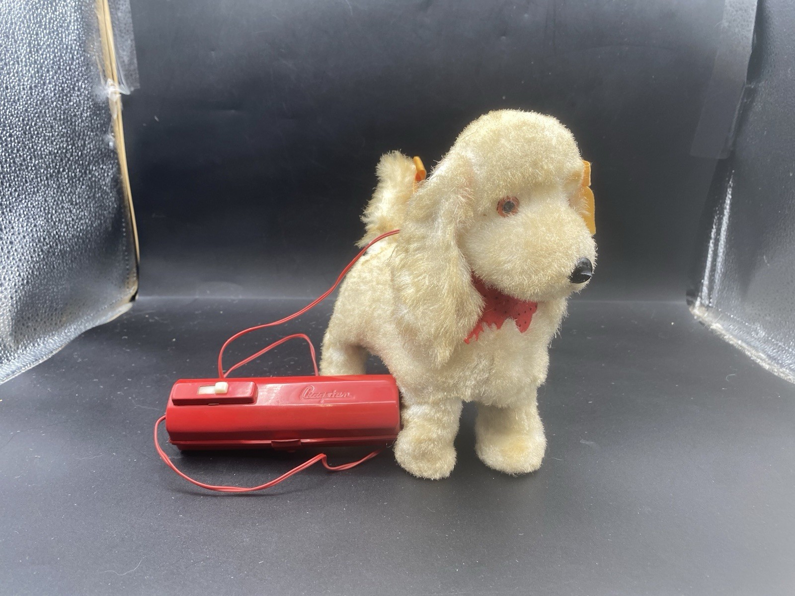 Vtg  1960s Japan Battery Operated Walking Dog Toy w Remote FOR PARTS/ REPAIR