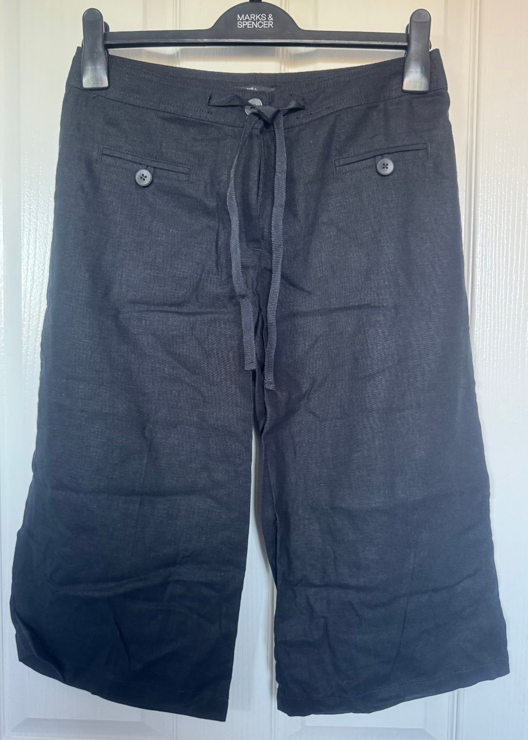 M&S Women Linen-rich Short Trousers, size 10S, Black