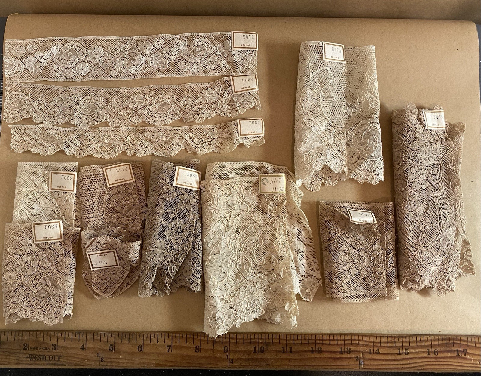 Antique Lace Sample Lot 12 Tagged French Depose Lace Swatches Textile Study