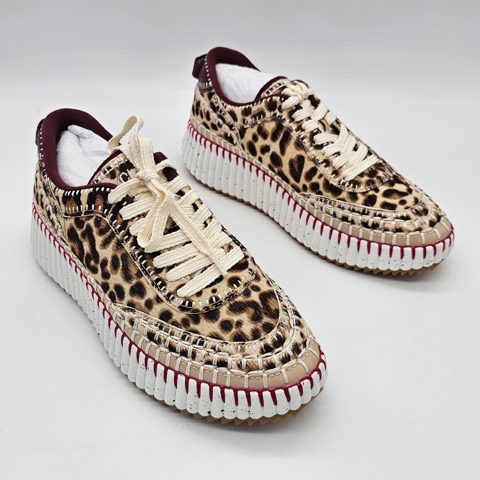Chloe Nama Platform Leopard Pony  Calf Hair Sneakers Jungle Brown EU 39 US 9 NIB