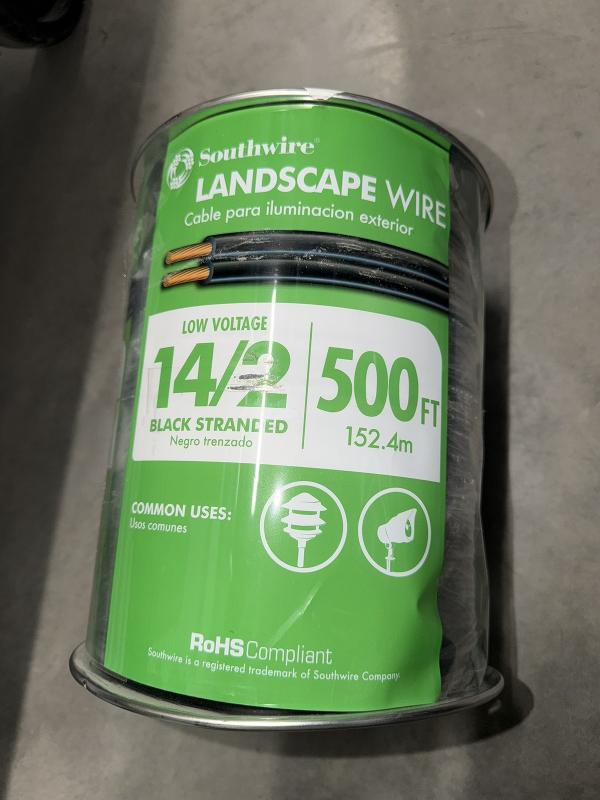 Southwire 55213245 Landscape Lighting Wire, 14/2, 500Ft