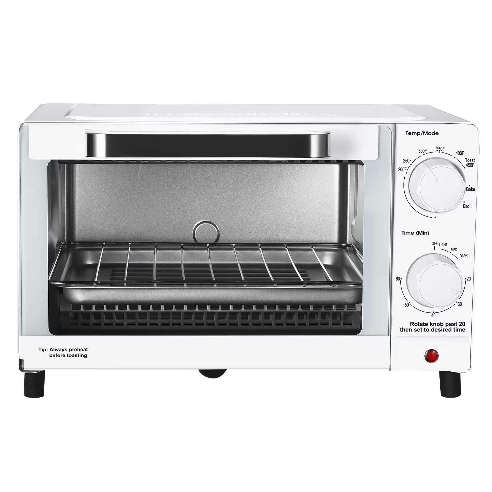 Mainstays 4-Slice Countertop Toaster Oven, 3 Settings, Rack & Pan, White Mainstays 4-Slice Countertop Toaster Oven, 3 Settings, Rack & Pan, White