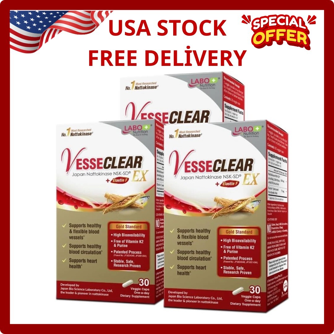 LABO Nutrition VesseCLEAR EX: Nattokinase NSK-SD+Elastin 30 Count (Pack of 3) LABO Nutrition VesseCLEAR EX: Nattokinase NSK-SD+Elastin 30 Count (Pack of 3)