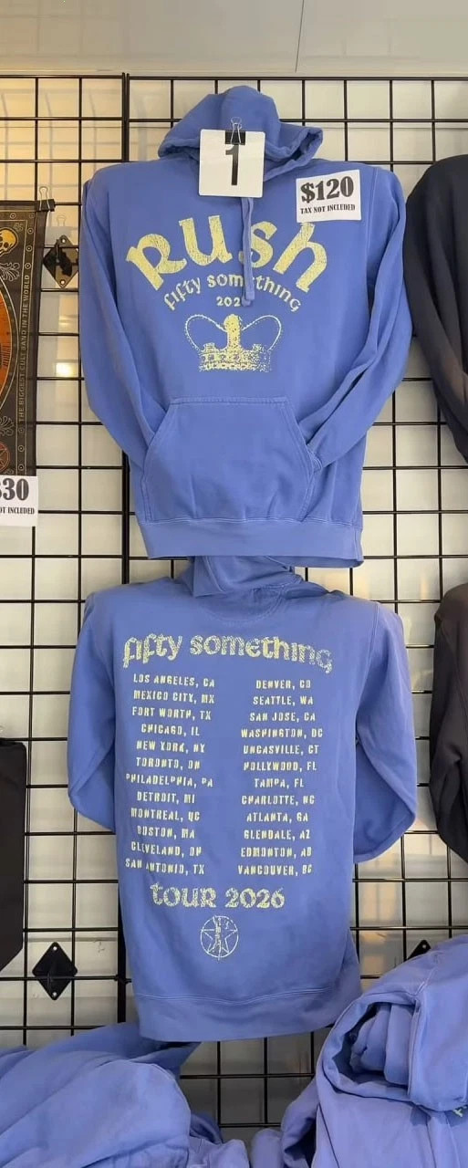 Rush Band Hoodie Fifty Something Tour 2026 Concert Dates, reprint, 2-sided