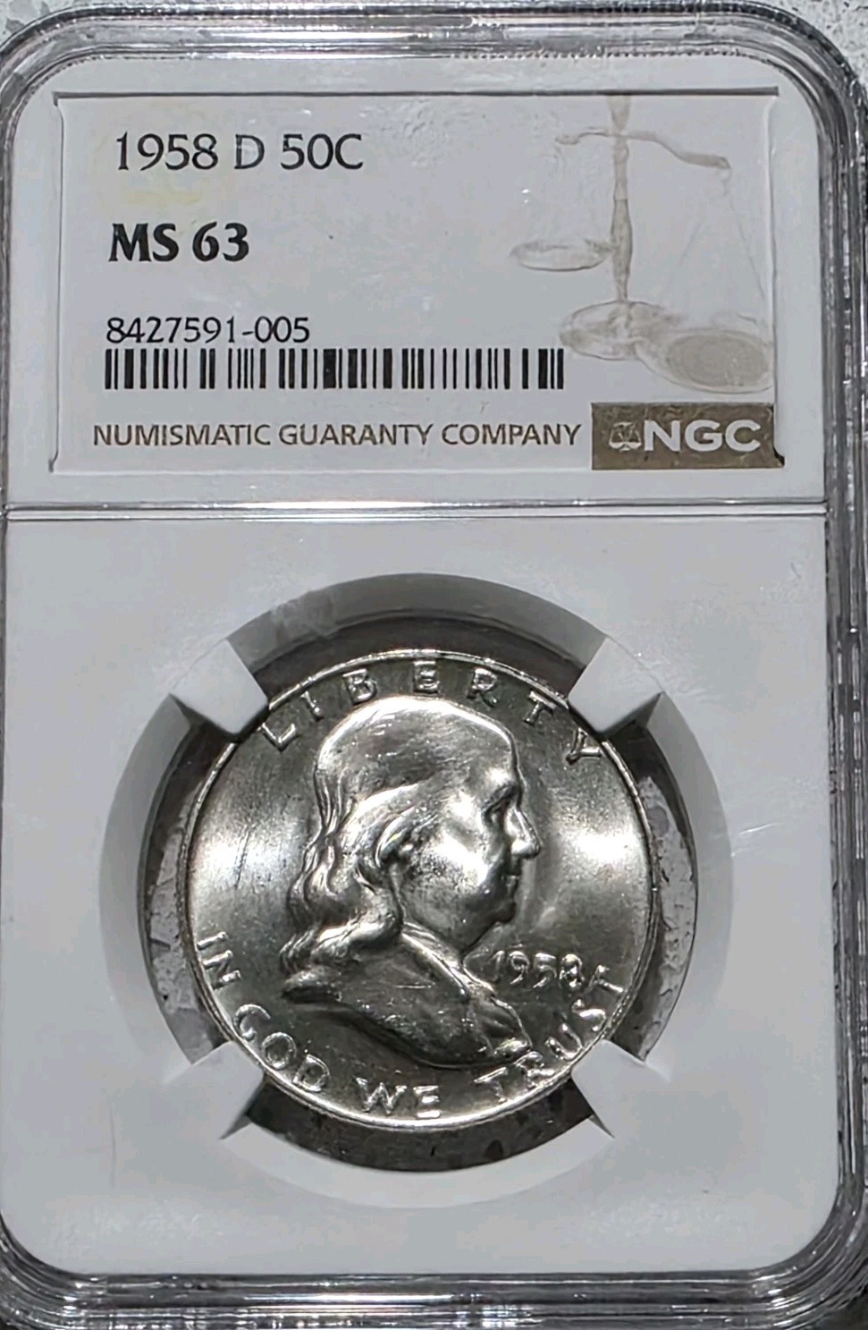 1958-D 50c Franklin Half Dollar NGC MS63 Silver US Mint 50c Coin Uncirculated