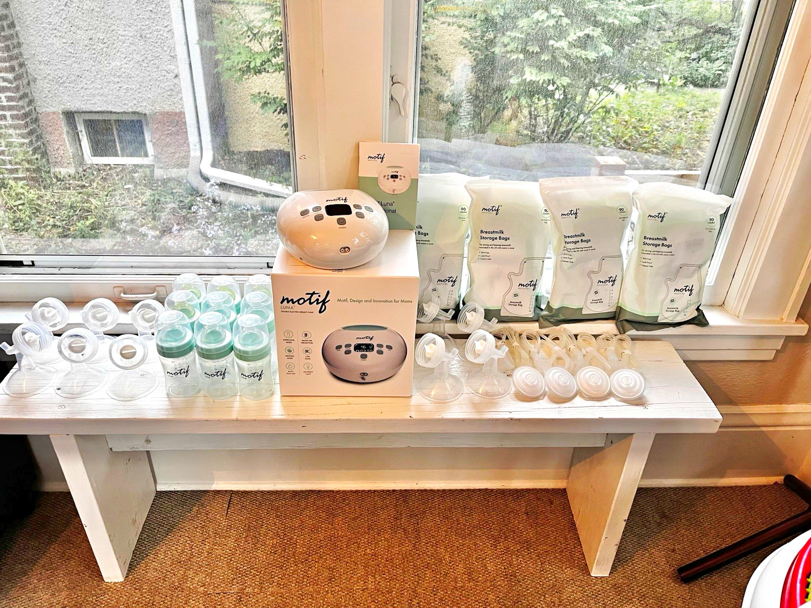 Motif Luna Double Electric Breast Pump 21/24mm Bottles Flanges Tubing and Bags