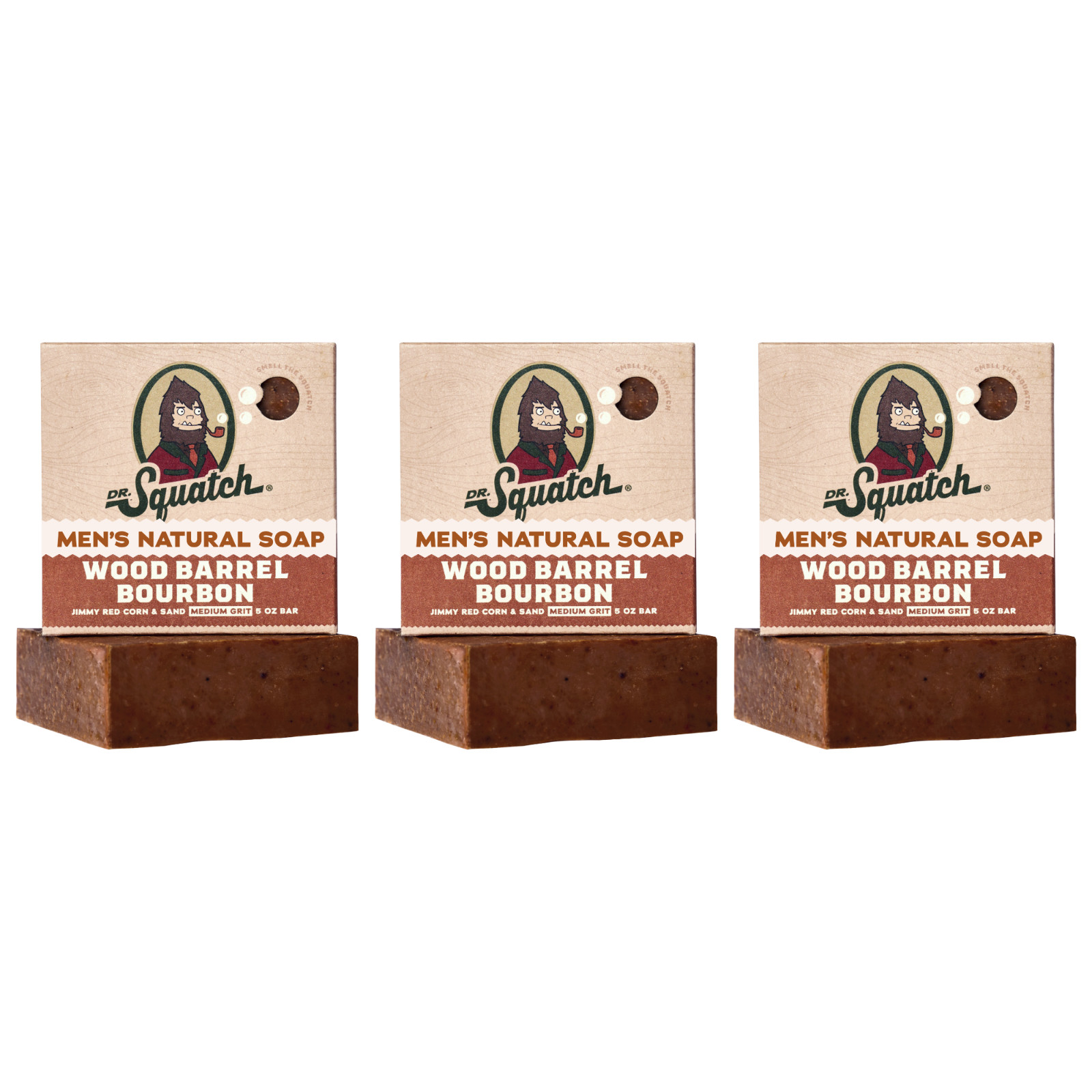 Dr. Squatch Men\'s Natural Bar Soap Wood Barrel Bourbon 5 oz 3-Pack Dr. Squatch Men\'s Natural Bar Soap Wood Barrel Bourbon 5 oz 3-Pack