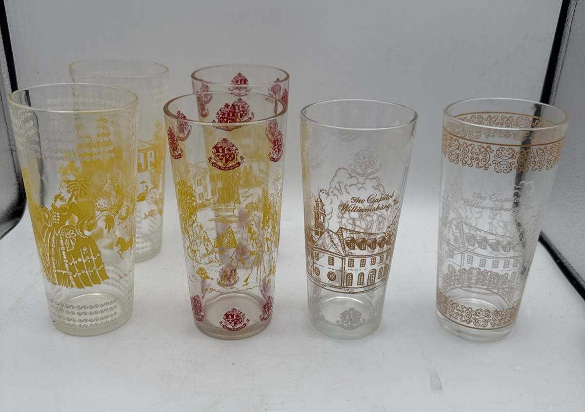 Vintage 1960\'s Colonial Williamsburg Glasses 6 1/4” - 6 Total