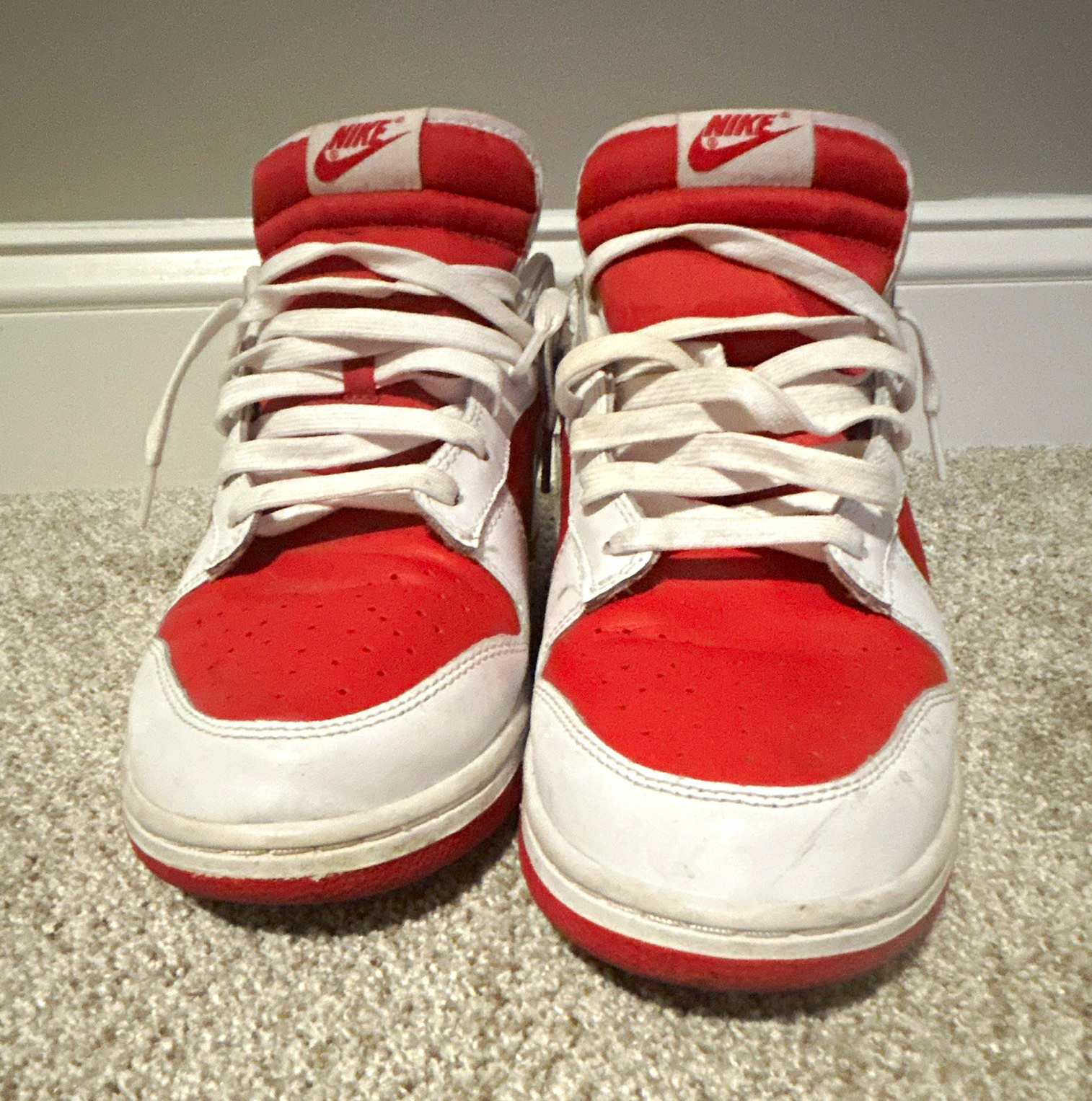 Nike Dunk Men’s Low Top Lace-Up Sneaker Leather Red/White Colorblock