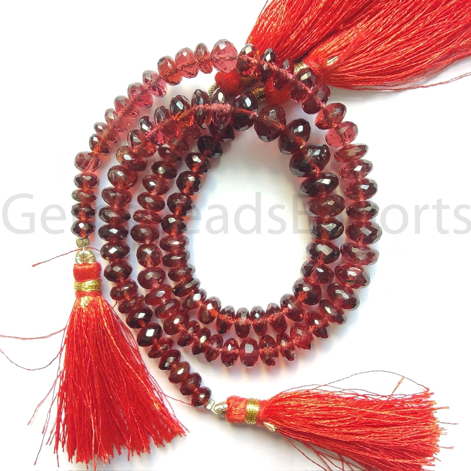 4.75-7.00MM, Natural Red Mozambique Garnet, Briolette Faceted Rondelle Cut Beads