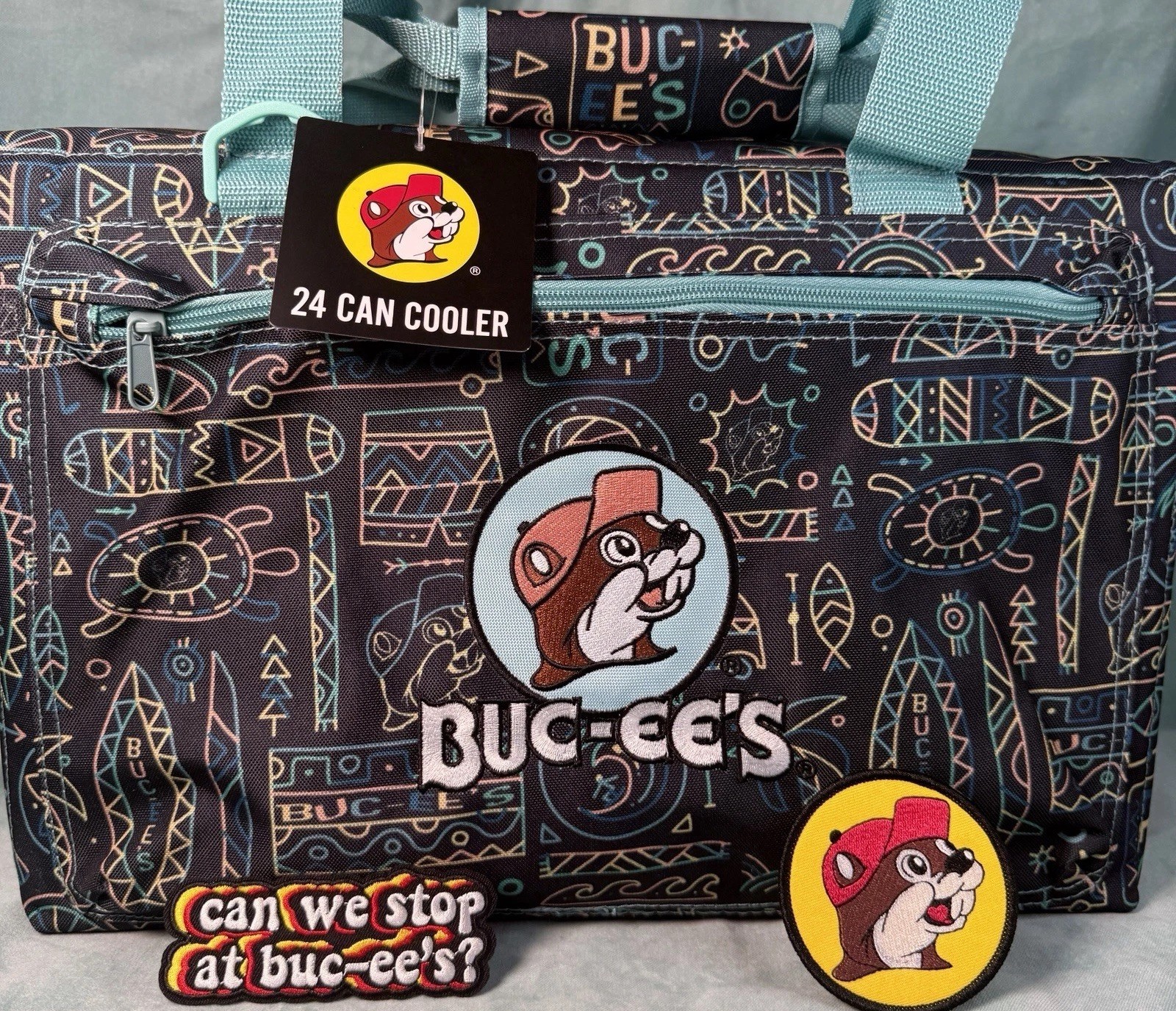 New Buc-ees Travel Soft Cooler Bag 24 CANS Bucees Embroidered w/ 2 Iron On Patch
