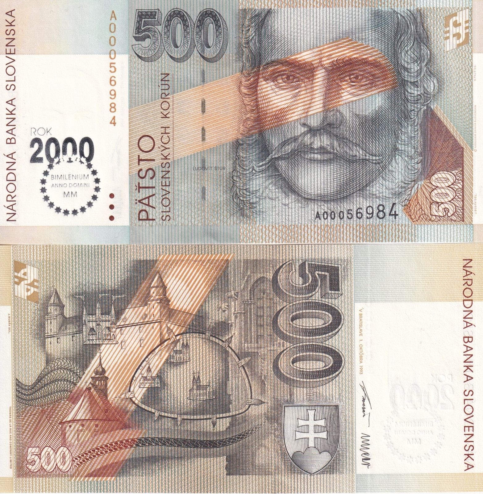 Slovakia 500 Korun 2000 P 38 Commemorative UNC , Bratislava , TDLR