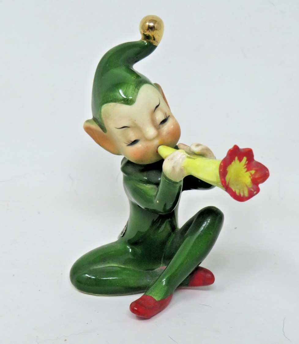 Vtg Josef Originals Land Of Make Believe Elf Pixie Playing Flower Horn Figurine Vtg Josef Originals Land Of Make Believe Elf Pixie Playing Flower Horn Figurine