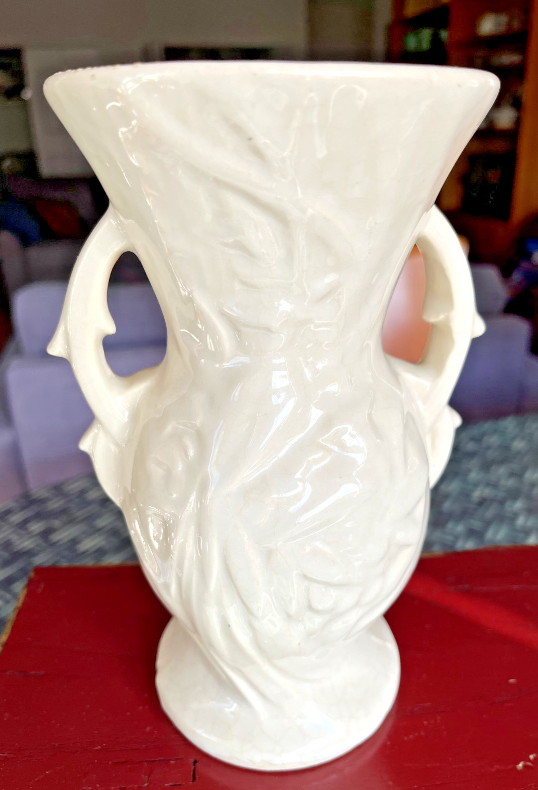 VTG McCoy Pottery Bird of Paradise Ivory Two Handled Vase 8.5\ VTG McCoy Pottery Bird of Paradise Ivory Two Handled Vase 8.5\
