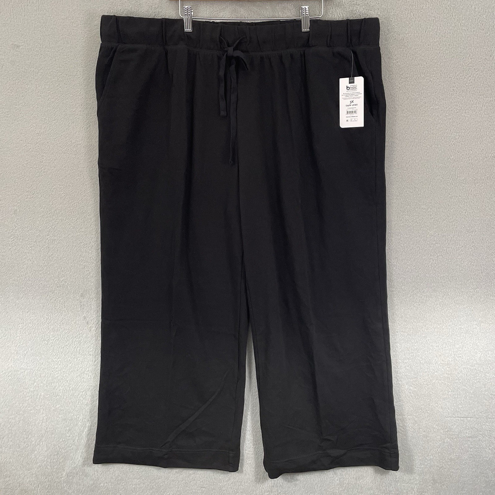Terra & Sky Pants Womens Size 3X Black Knit Stretch Waist Wide Leg Cotton New