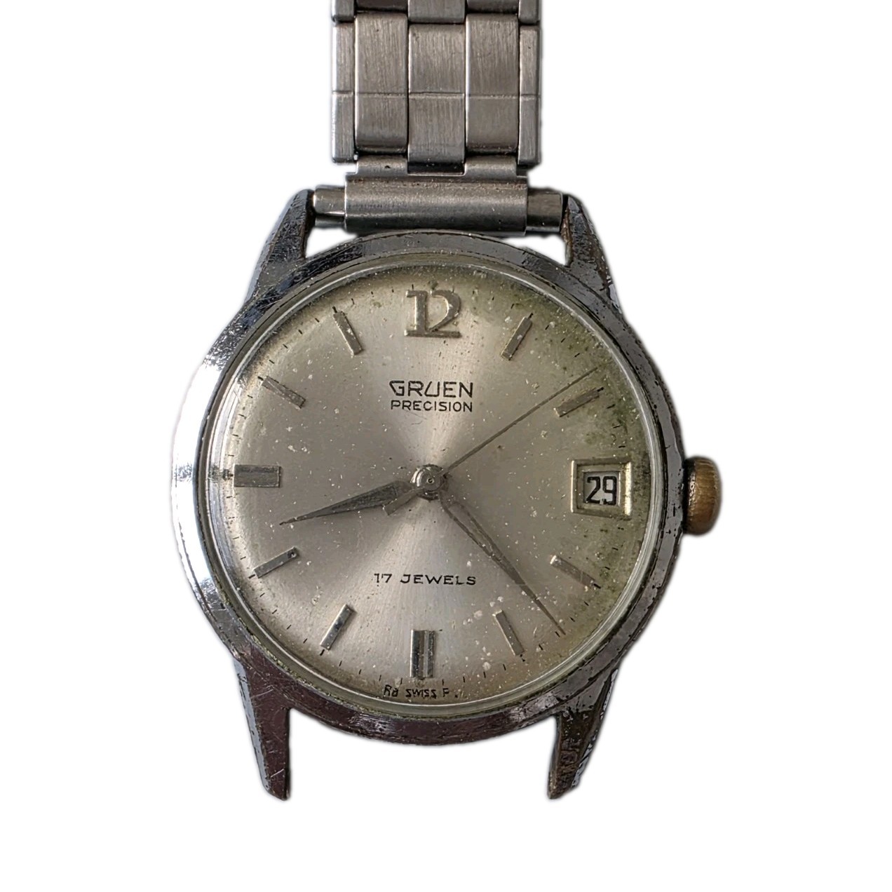 Vtg 1960s Gruen Precision 17 Jewels Swiss Mechanical Watch Date FOR PARTS As Is