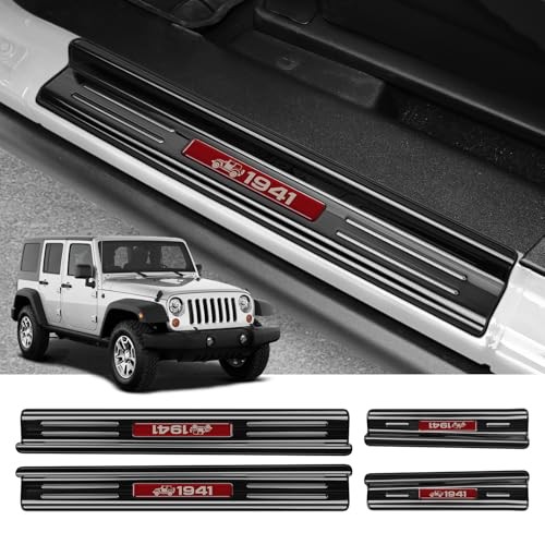 4 Pcs Stainless Steel Door Sill Protector Compatible 2007-2017 Wrangler 4 Door