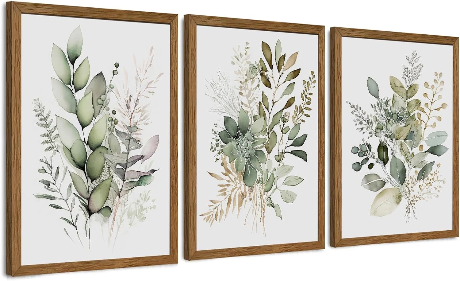 Wall Art Set of 3 Sage Green Botanical Canvas Paintings 12x16 Inch Framed Wall Art Set of 3 Sage Green Botanical Canvas Paintings 12x16 Inch Framed