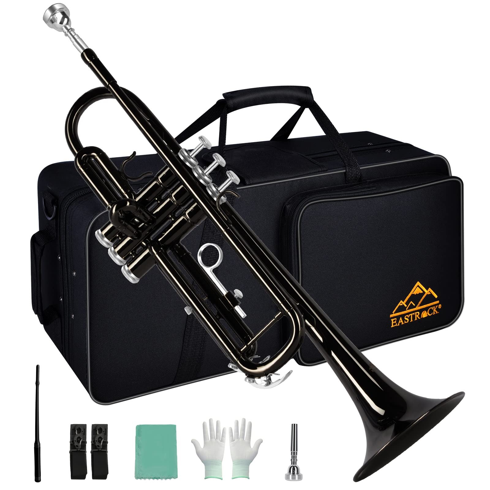 EASTROCK Bb Trumpet Standard Set with Carrying Case,Gloves, 7C Black