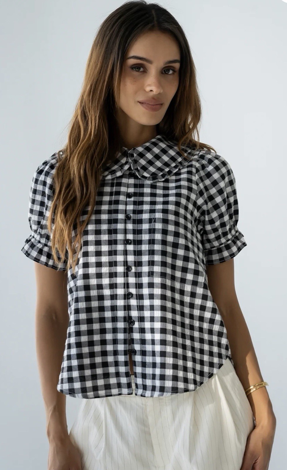 New NWT Bohme Black Gingham Check Top Blouse Peter Pan Collar Medium Lined New NWT Bohme Black Gingham Check Top Blouse Peter Pan Collar Medium Lined