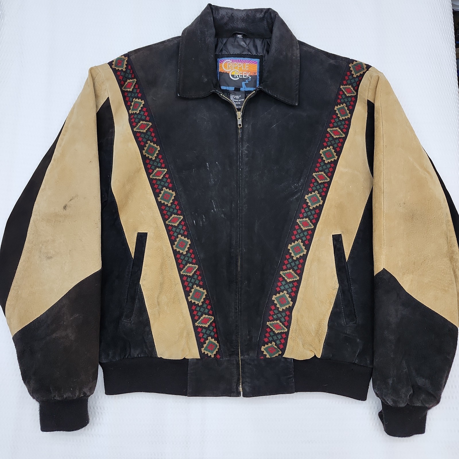Vintage Cripple Creek Suede Leather Jacket Black Brown Western Large
