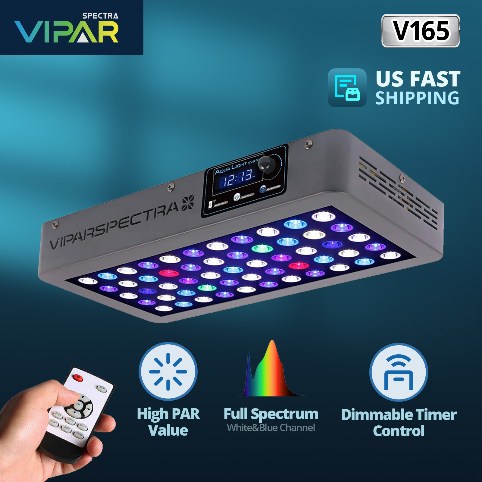 VIPARSPECTRA Timer Control 165W LED Aquarium Light Full Spectrum Coral Reef Tank