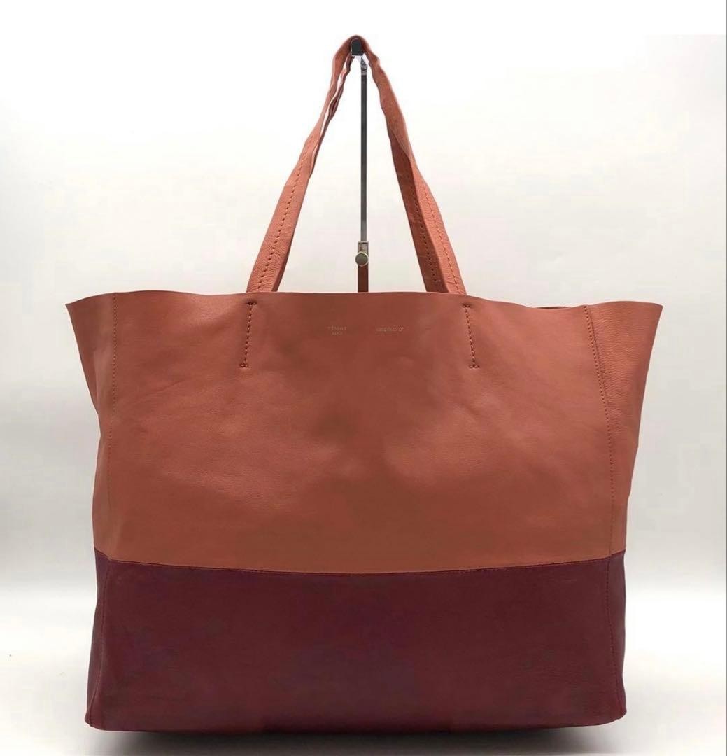 CELINE Horizontal Cabas Leather Tote Bag Bicolor Bordeaux Phoebe Era Pre-Owned