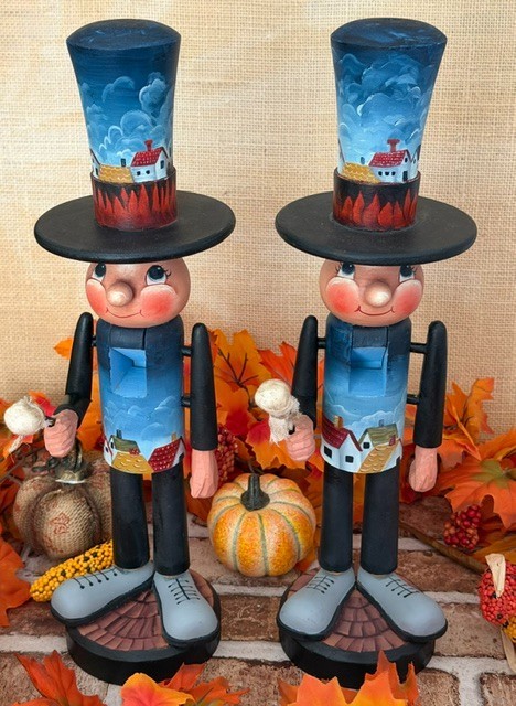 VINTAGE HAND-PAINTED FOLK-ART WOODEN PILGRIM NUTCRACKERS- PAIR VINTAGE HAND-PAINTED FOLK-ART WOODEN PILGRIM NUTCRACKERS- PAIR