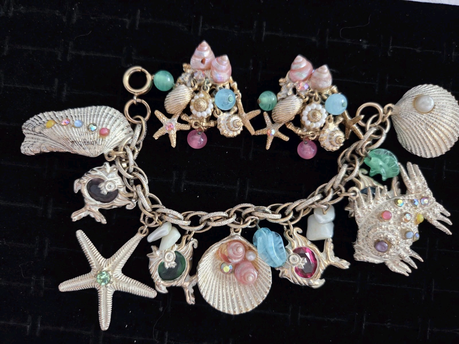 RARE Vintage Arthur Pepper Jewelry Set Sea Life Bracelet & Clip Earrings 