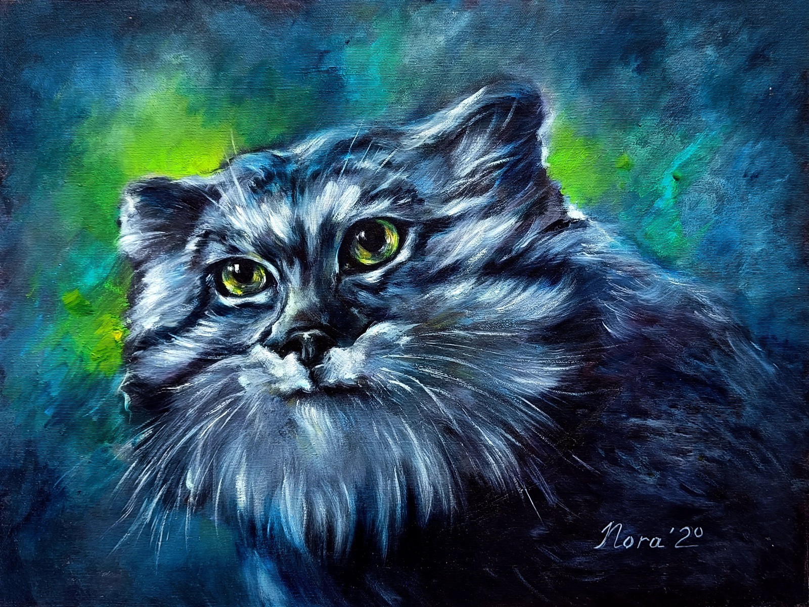 Pallas\'s Cat Manul Portrait Original Unique Oil Painting Handpainted 18\