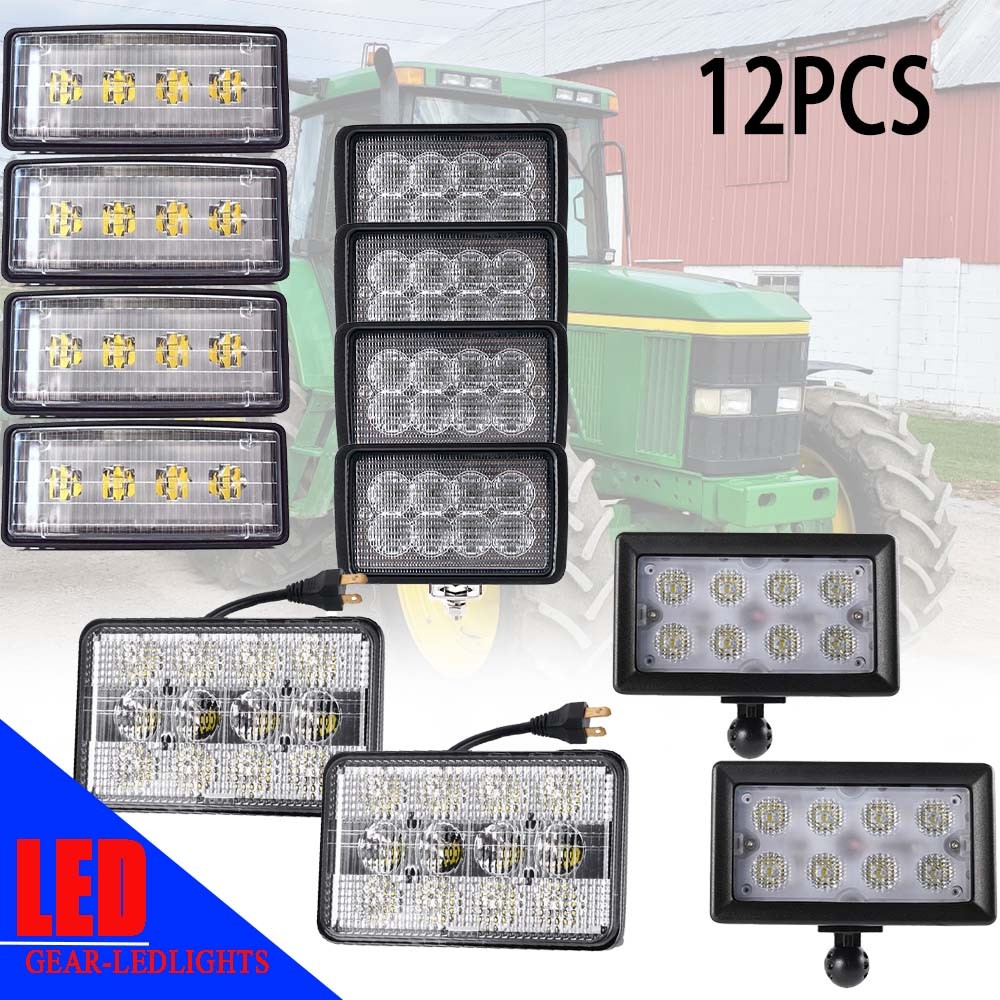 12pcs LED Work Lights Kit For John Deere 7000 Series: 7200 7400 7600 7700 7800+