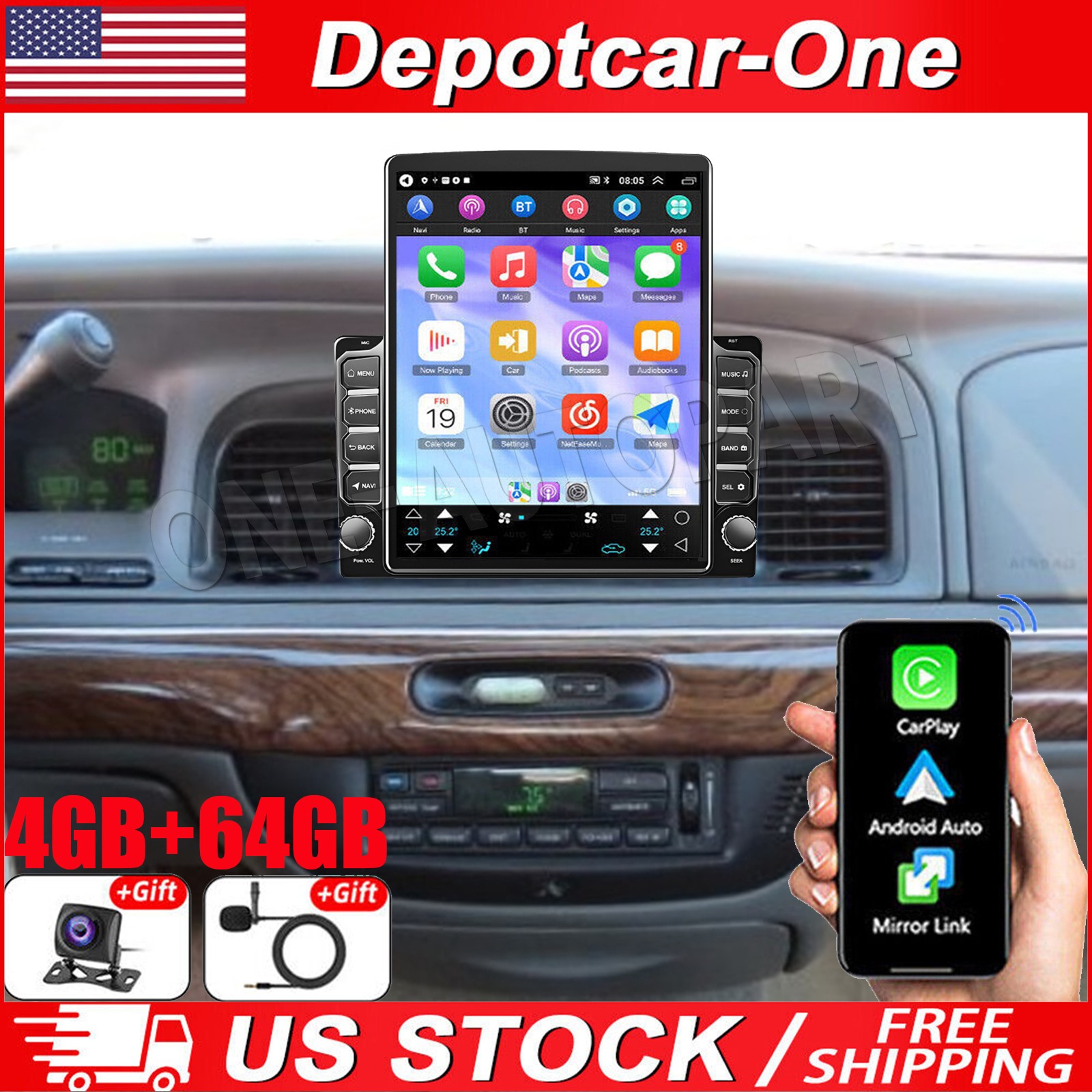 4+64G Android13 For Mercury Grand Marquis 1998-2002 Car Stereo Radio CarPlay GPS