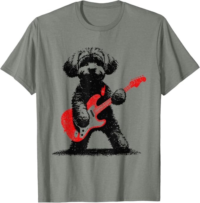 Funny Rock Maltipoo Dog Playing Guitar Music Lover Dog T-Shirt