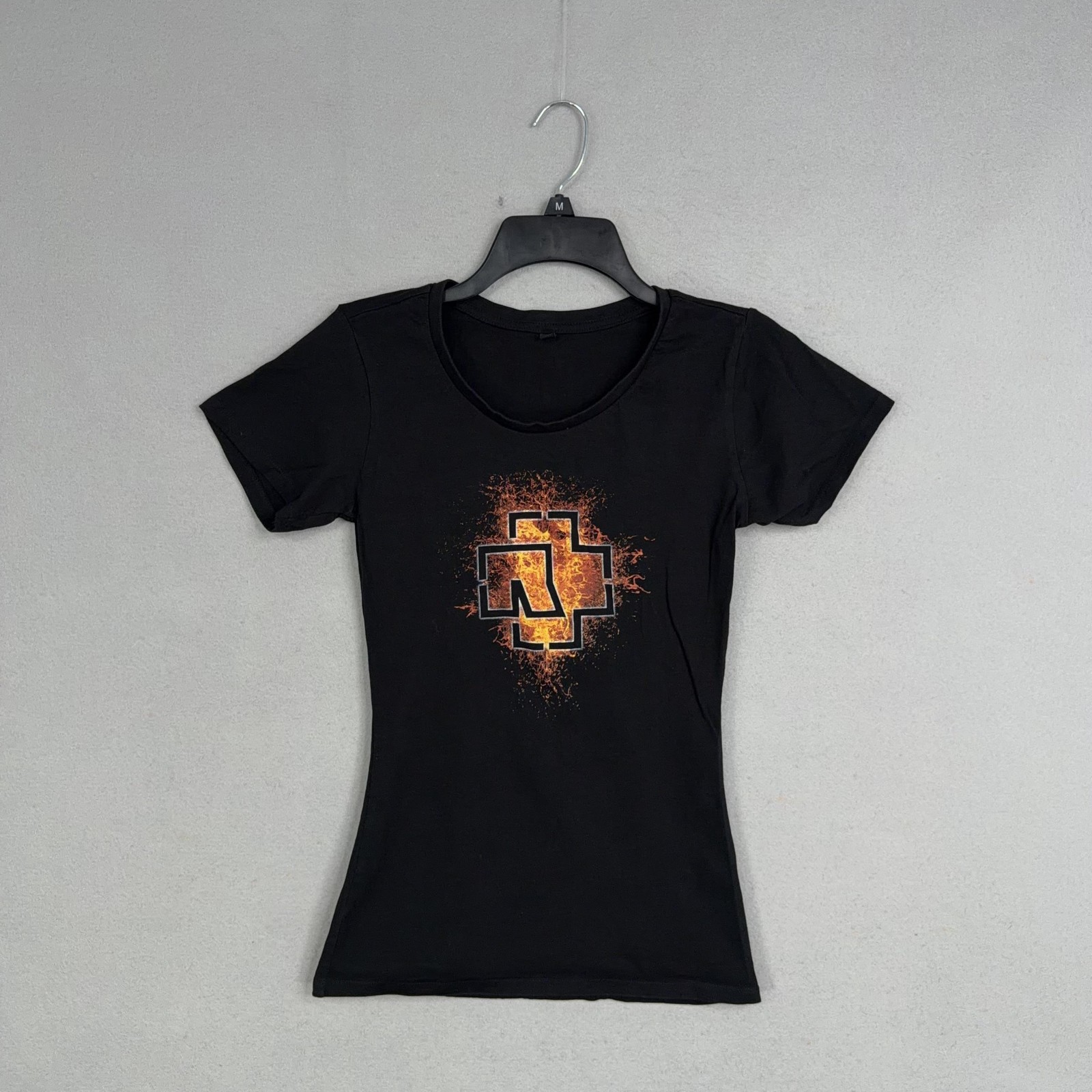 Rammstein Shirt Womens Small Black Flame Logo Crew Neck Rock Band Slim Tee Top