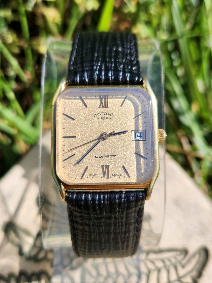 Vtg 1982 Rotary Quartz Ref. 3118 29mm Men's Tank Watch Gold Speckled ETA 555.411 Vtg 1982 Rotary Quartz Ref. 3118 29mm Men's Tank Watch Gold Speckled ETA 555.411