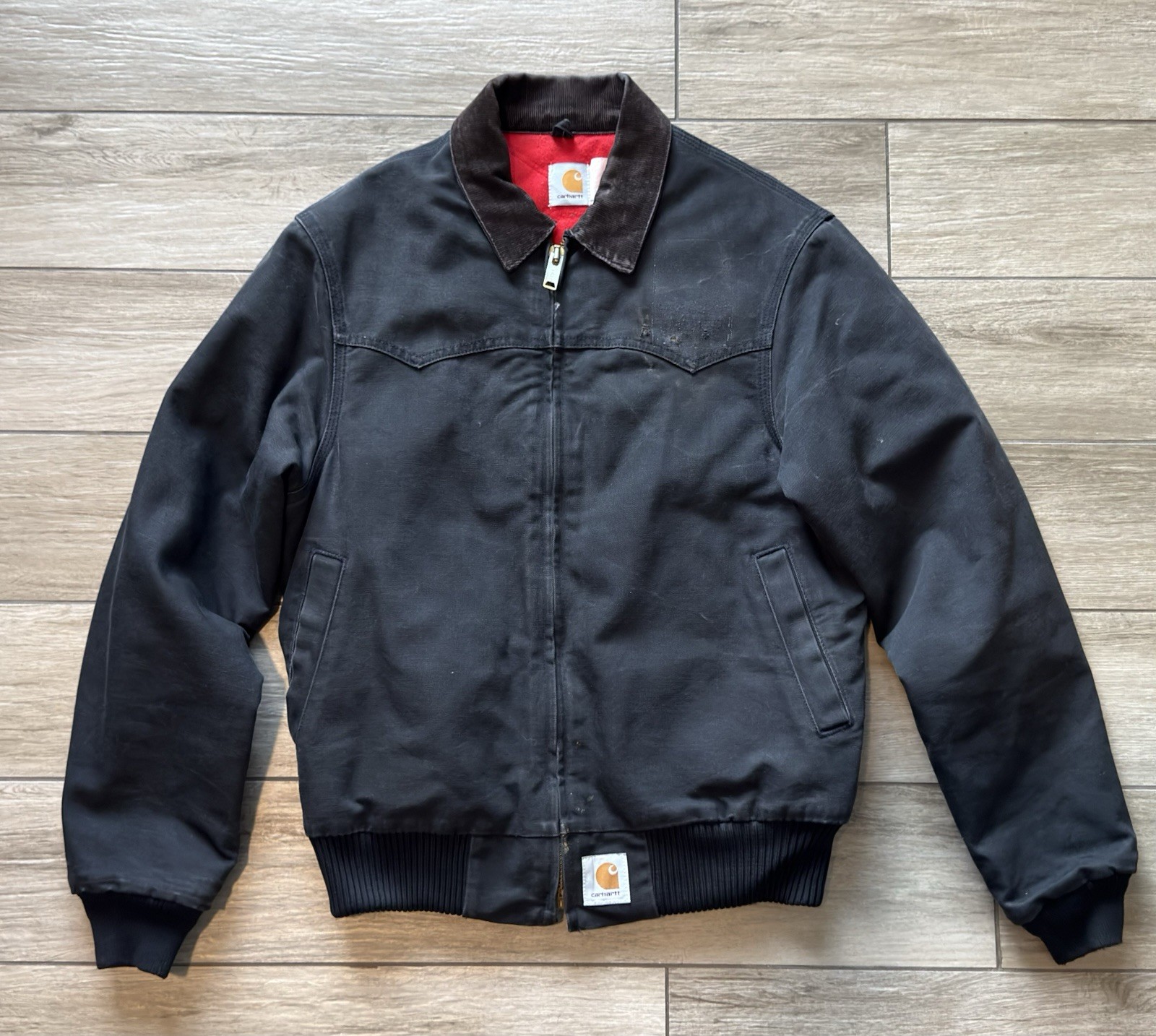 Vintage Carhartt Jacket Mens M Black Santa Fe Red Quilted Liner USA 90s JQ2105 Vintage Carhartt Jacket Mens M Black Santa Fe Red Quilted Liner USA 90s JQ2105