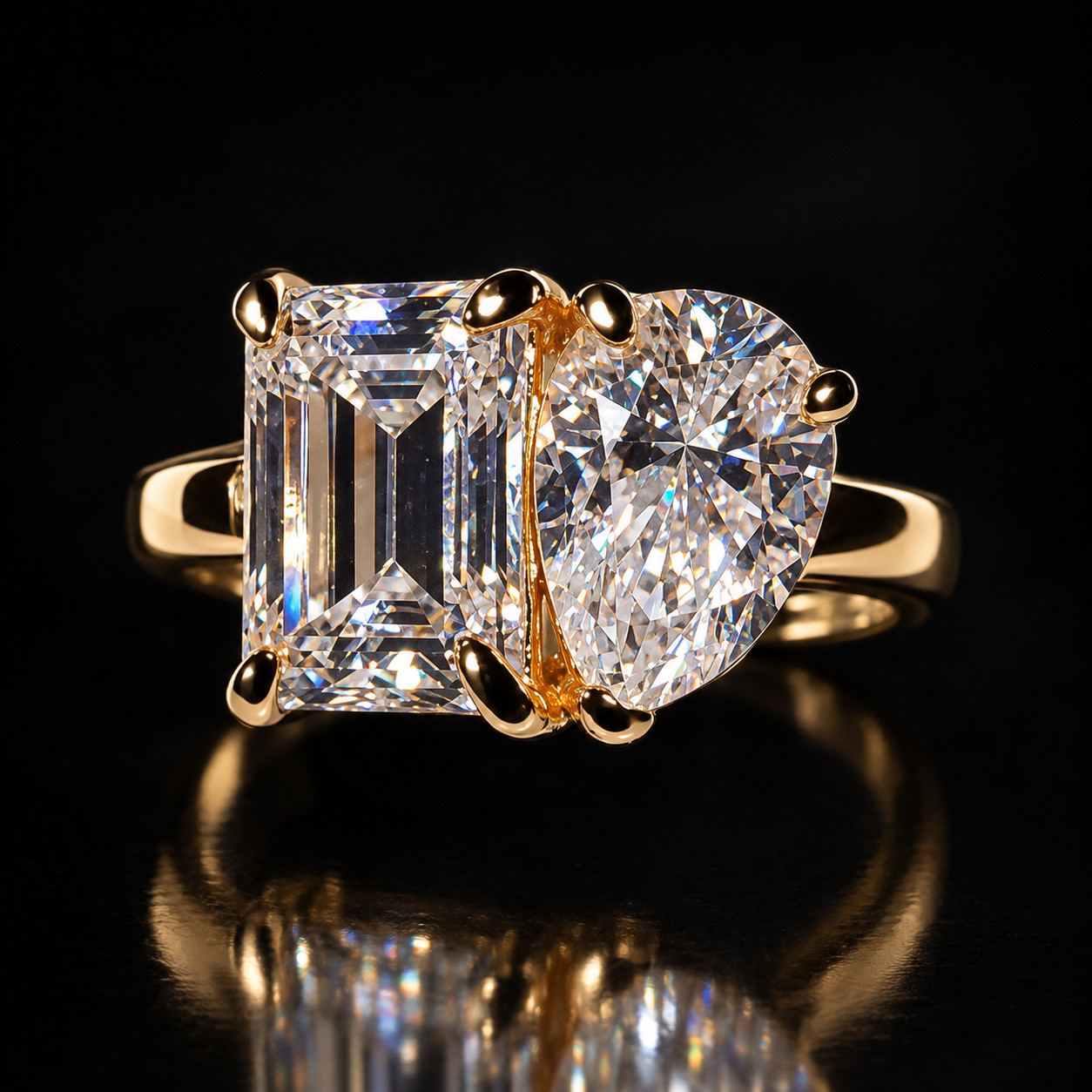 3ct Toi et Moi Moissanite Ring 925 Sterling Silver 18K Gold Filled Size 6