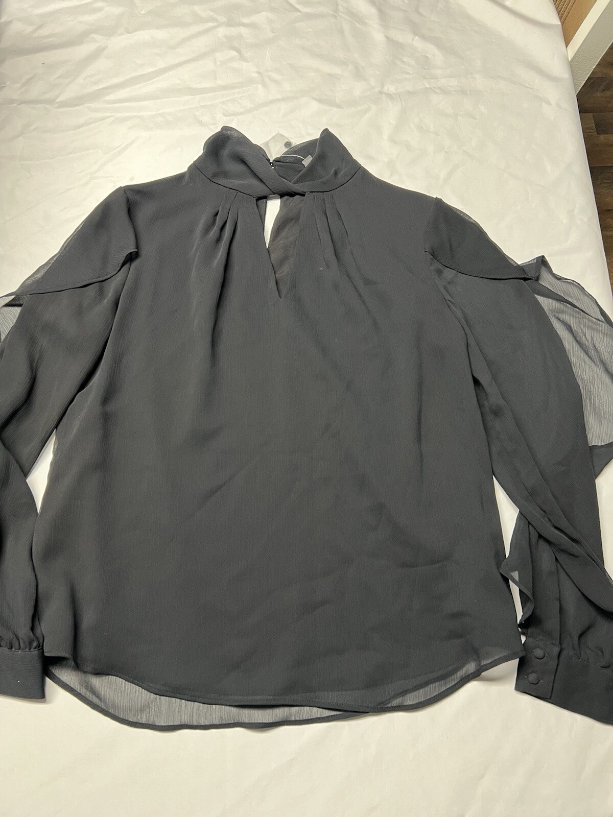 The Limited Fashion Fusion Black Sheer Keyhole Tie Neck Blouse Top Size S NWT The Limited Fashion Fusion Black Sheer Keyhole Tie Neck Blouse Top Size S NWT